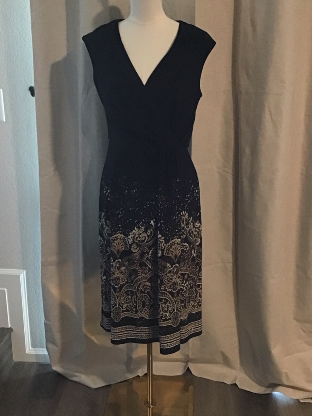 Coldwater Creek Black Midi Dress with Cream Ornate Hem